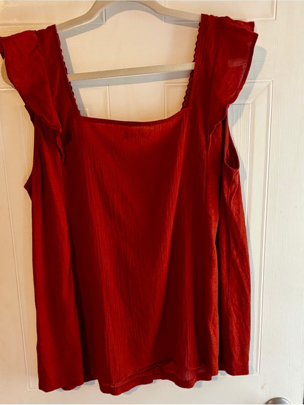Maurices 1X Rust Ruffle Sleeve Cotton Blend Tank Top Boho Button Front - Picture 2 of 8